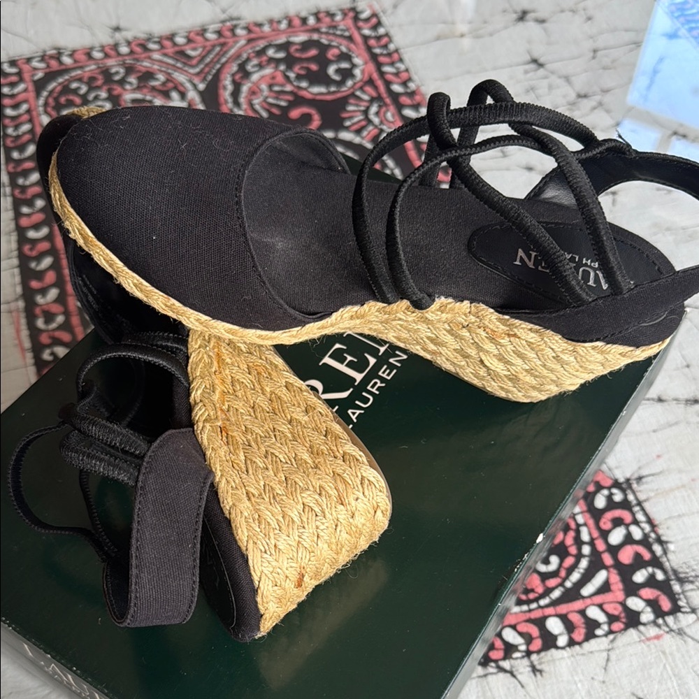 Ralph Lauren Black and Tan Wedge Sandals